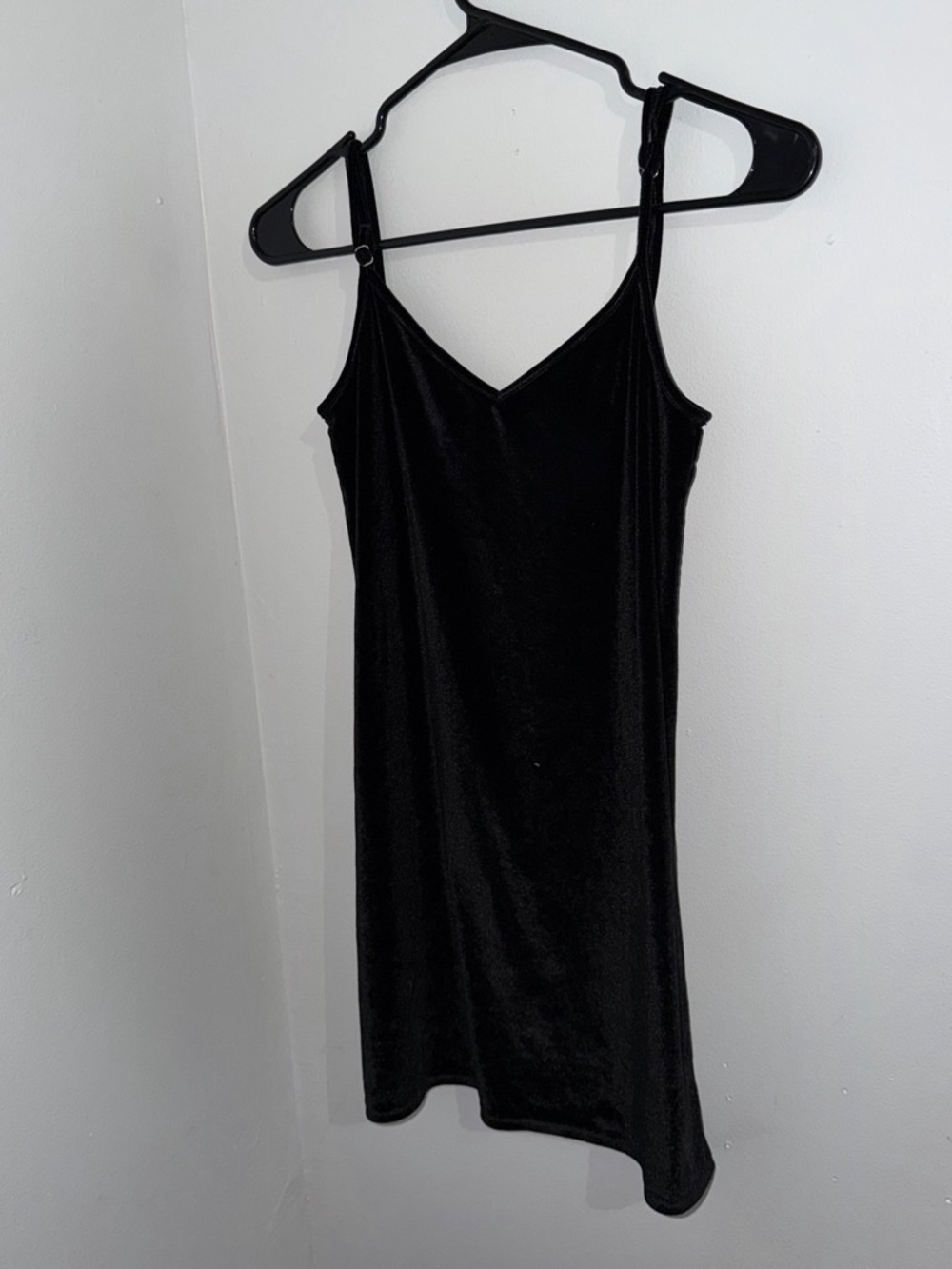 Black Velvet Spaghetti Strap Slip Dress - Women's Top